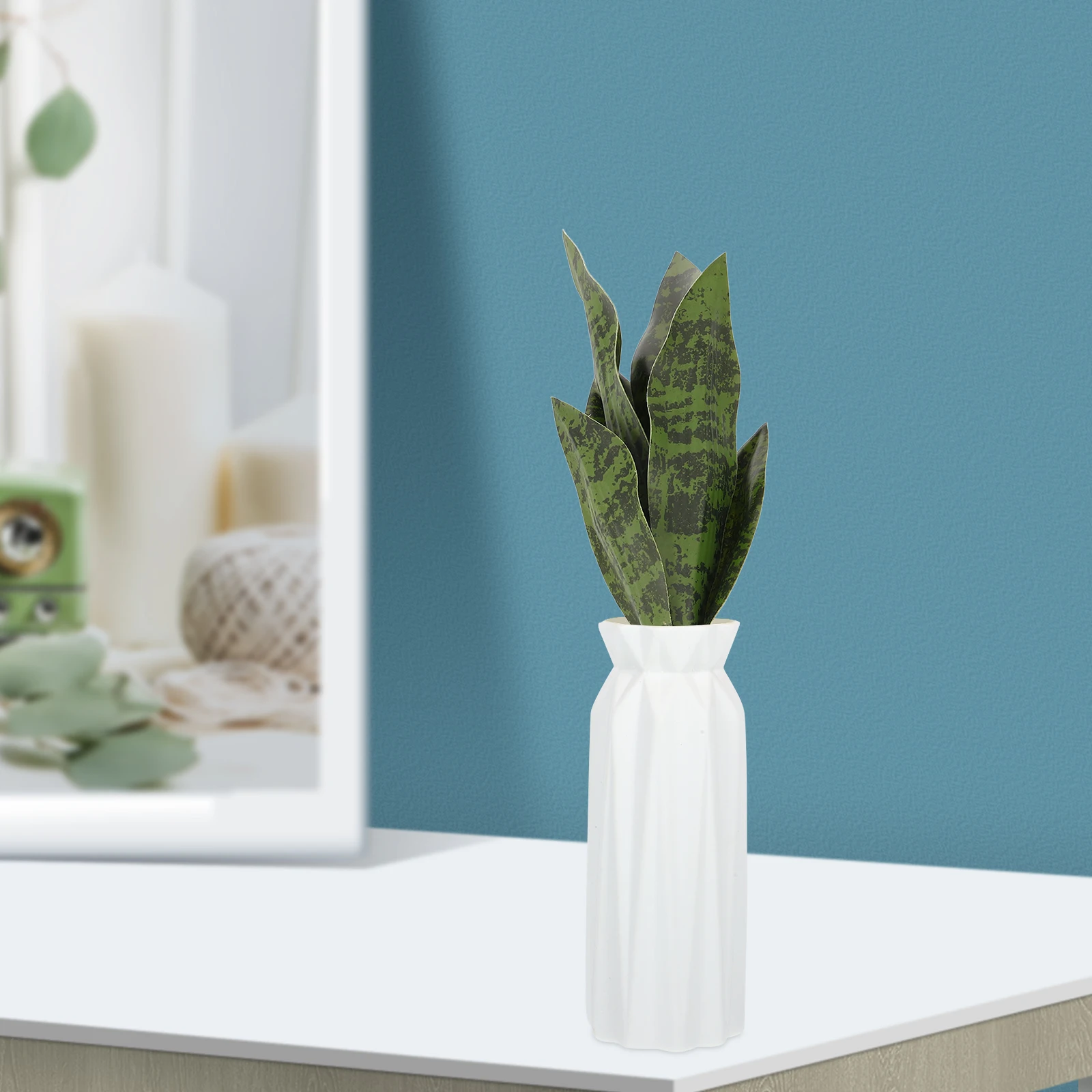 

Lifelike Artificial Snake Plant Decor Bright Color Vivid Shape Design for Home Farmhouse Style Living Room Table Wall Decoration