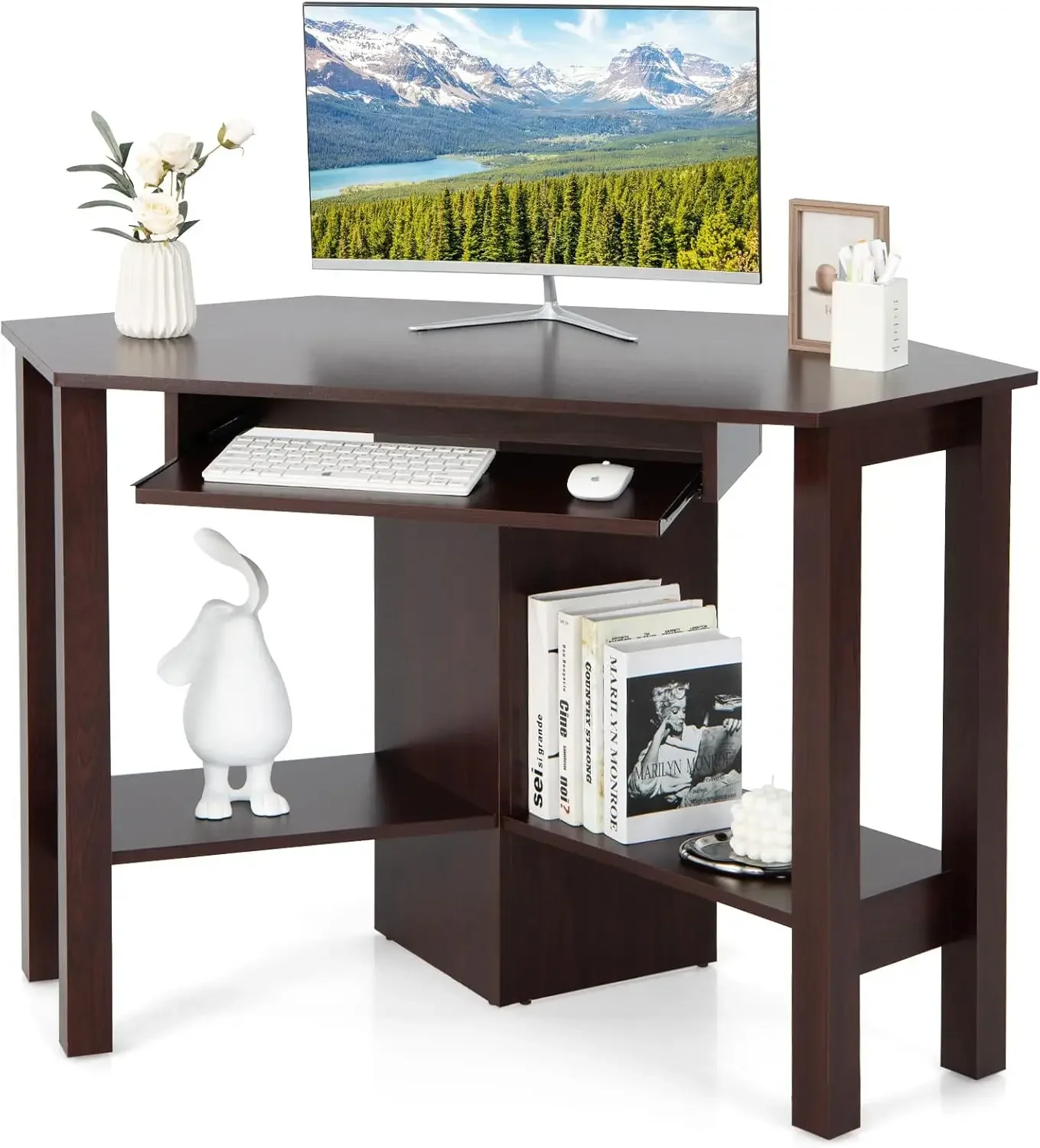 

Corner Desk, Corner Computer Desk, Wood Compact Home Office Desk, Laptop PC Table Writing Study Table, Workstation with