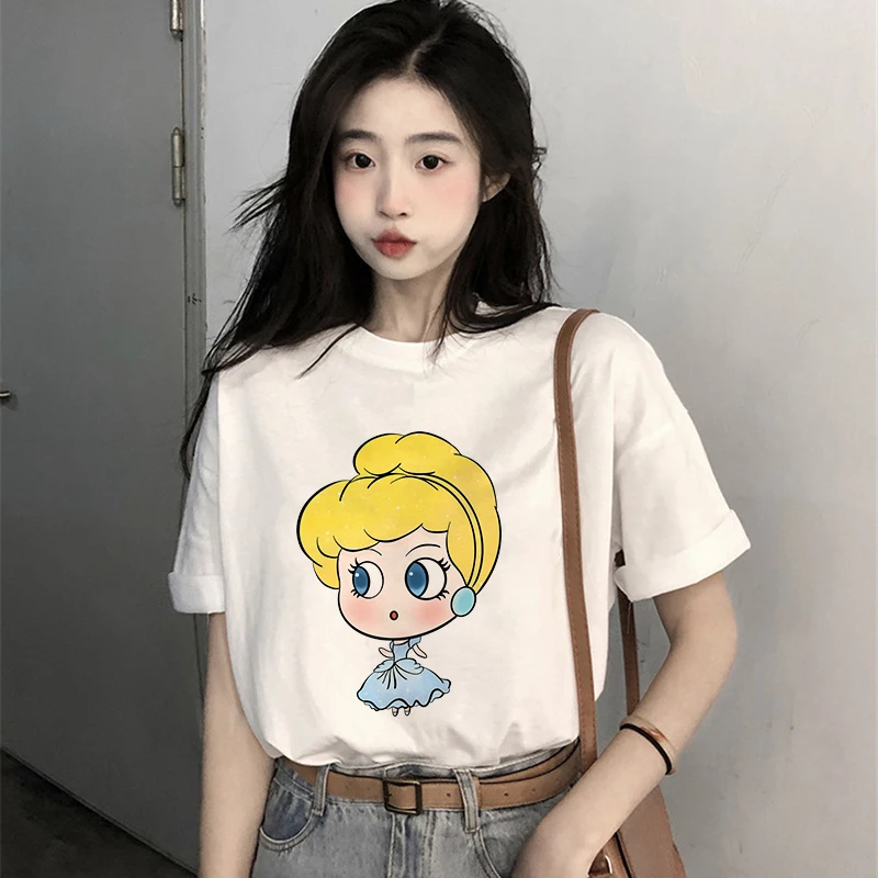 

Disney Bell Princess T-shirt Women Cotton Tee Shirt Kawaii Cartoons Casual Clothes Harajuku Oversized Streetwear Unisex Cute Top