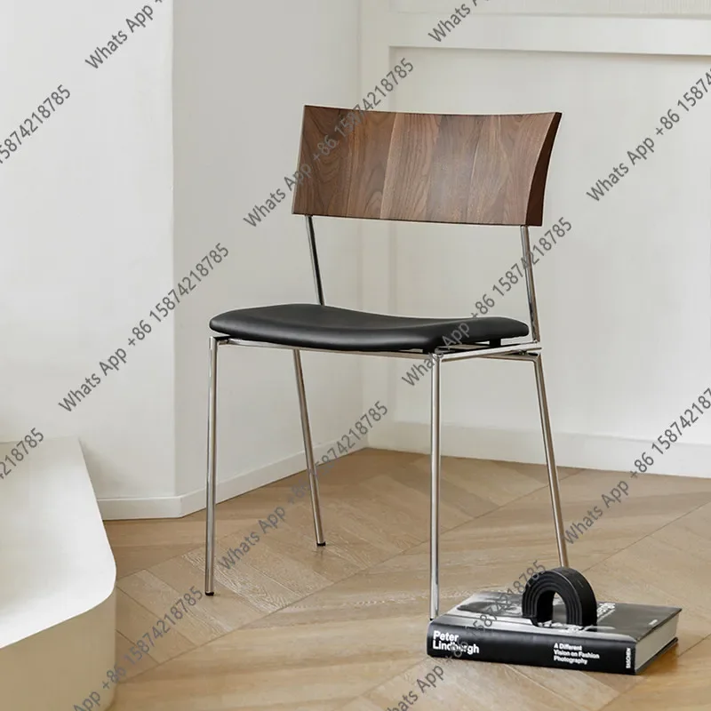 

X32 Nordic Medieval Retro Solid Wood Dining Chair Stainless Steel Wrought Iron Backrest Casual Chair