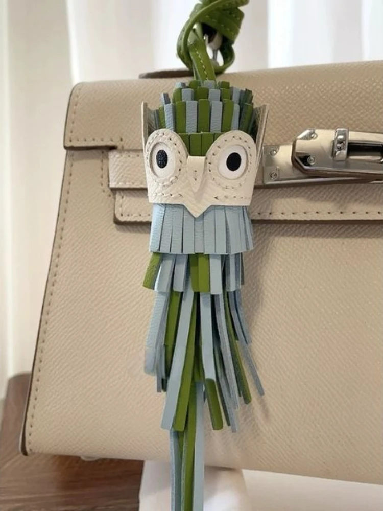 

Pendant Bag Charm Hanging Decorative Owl Flower Accessories Cow Leather High-end Tassel Bags Accessories Ornaments