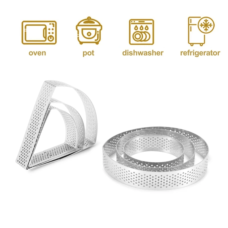 Stainless Steel Perforated Tart Rings,Heat-Resistant Porous Cake Mousse Molds Ring,Non-Stick Bottom Tower Pie Cake Rings