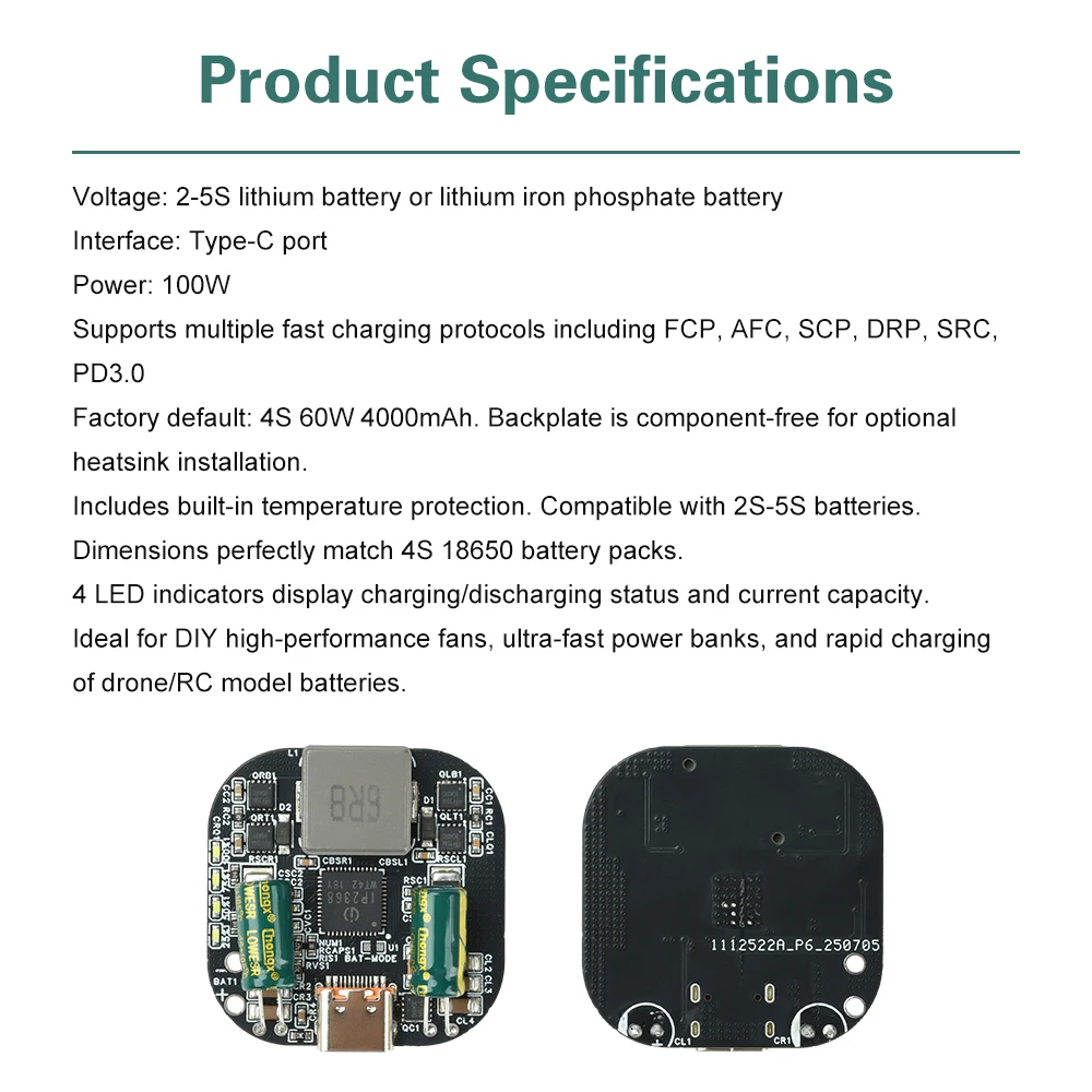 2 ~ 5S 100 واط ثنائي الاتجاه شحن سريع وحدة 18650 بطارية ليثيوم لوحة تحكم شحن/تفريغ وحدة LED مؤشر البطارية