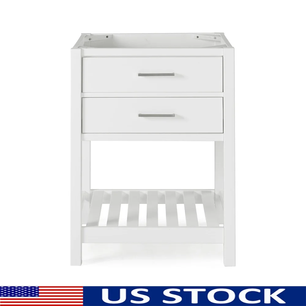 

Вневременный 24-дюймовый туалетный столик из массива сосны, мягкие закрывающиеся ящики, никелевая фурнитура, экономия места, дизайн, открытая полка, модернизация для ванной комнаты