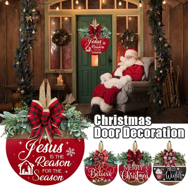 

Christmas Welcome Door Sign Holiday Front Door Hanger Wreath Decoration Merry Christmas Wooden Sign Winter Decorative Plaque