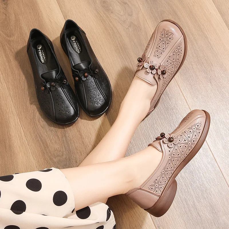 New Cut Out Flats Women's Summer Slip On Loafers Woman Microfiber Leather Moccasins Hollowed Office Shoes Ladies Elegant Flats image 6