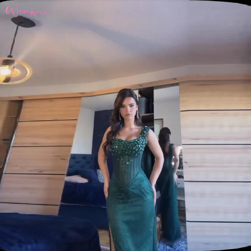 فساتين حفلة موسيقية بفتحة جانبية عالية أنيقة بطول الأرض فساتين سهرة حورية البحر الخضراء مخصصة للحفلات مثيرة بدون أكمام