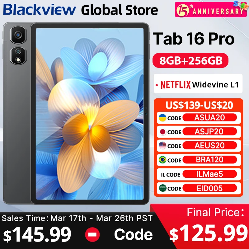 【العرض الأول عالميًا】 2024 Blackview Tab 16 Pro تابلت 8 جيجابايت + 256 جيجابايت شاشة FHD+ مقاس 11 بوصة يعمل بنظام Android 14 Widevine L1 بطارية 7700 مللي أمبير في الساعة