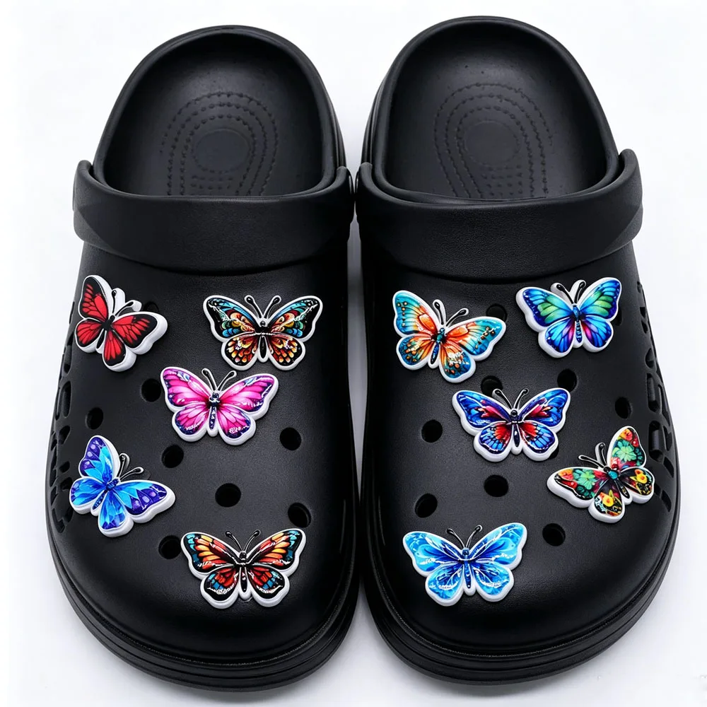 UV printing Butterflies Shoe Charms for Croc Clogs UV printing Styles PVC Shoe Decorations, Kids Party Favors and Birthday Gifts