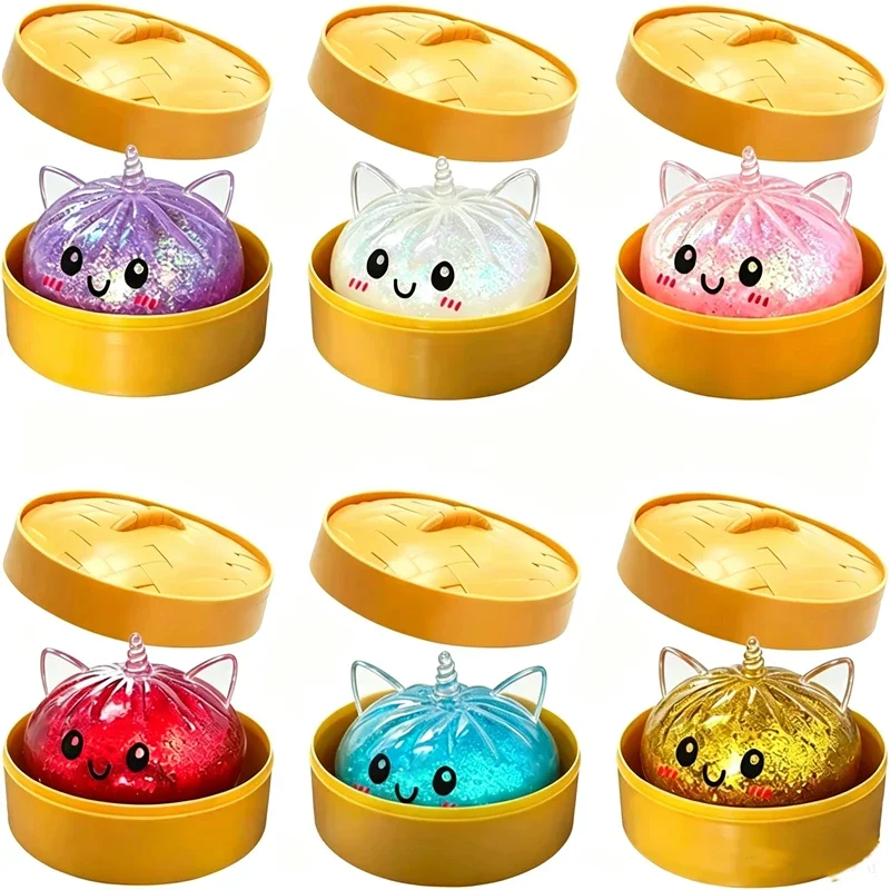 New Simulation Unicorn Dumpling Squishy Stress Ball With Bamboo Steamer Box Anti-Stress Toy Sensory For Creative Gift 2026