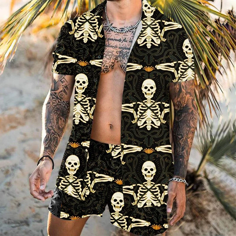 Men Hawaiian Sets Leopard Print Short Sleeve Button Shirt Beach Shorts Holiday Mens Two Piece Suit Cardigan High Quality Summer