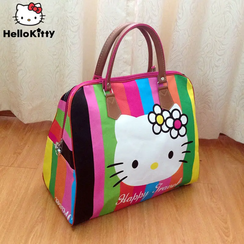 Sanrio Hello Kitty Colorful PU Travel Tote Bag Y2k Women New Portable Cute Cartoon Zipper Travel Bag Large Capacity Luggage Bag