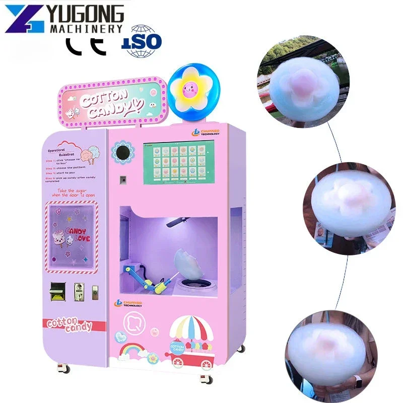 Fully Automatic Commercial Pink Floss Flower Coton Vending Cotton Candy Maker