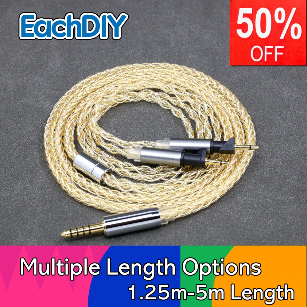 

8 Core 99% 7n Pure Silver 24k Gold Plated Earphone Cable For Abyss Diana v2 phi TC X1226lite 1:1 headphone pin LN008430