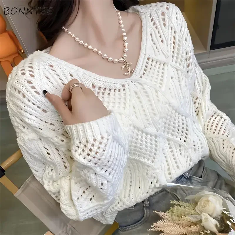 New Pullovers Women Hollow Out Special Autumn Charming Vacation Attractive Korean Style Vintage All-match Daily Leisure Classic