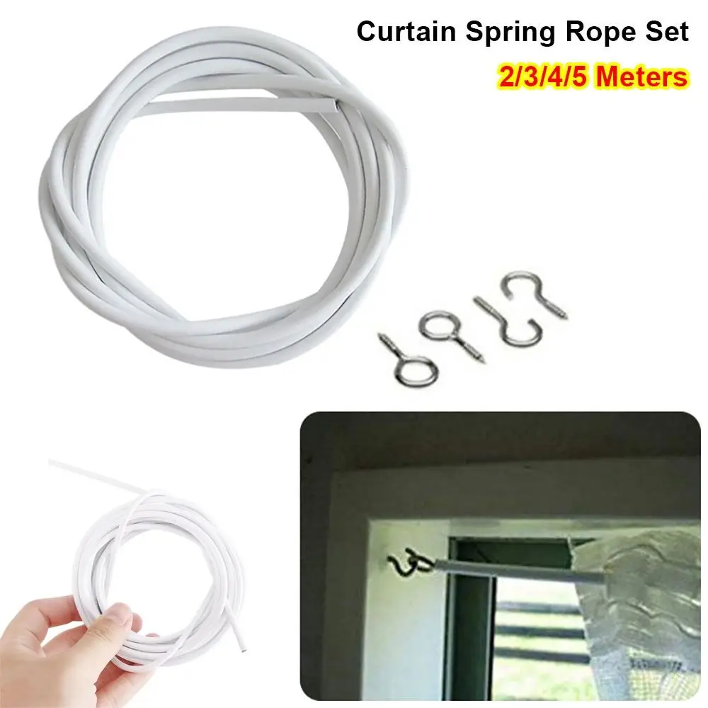 1Set Durable 2/3/4/5 Meters Curtain Spring Rope White PVC Steel Curtain Track Wire with HOOKS EYES Window Cord Cable Net