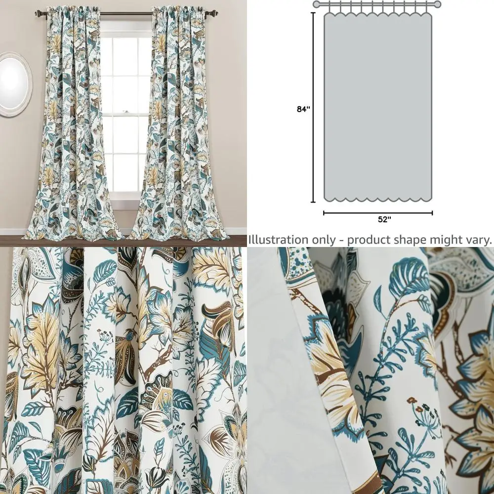 

Светопропускающие шторы для окон, 84 x 52 дюйма, с 2 кулисами, бирюзовый/нейтральный цвет