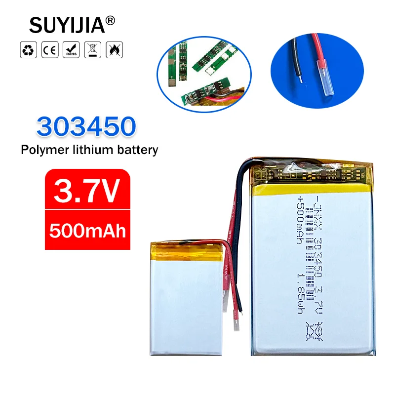 

2-12PCS Lithium Polymer 3.7 V 500mAh 303450 Lithium Battery for Monitoring Machine Rechargeable LED Lights with CE Certification