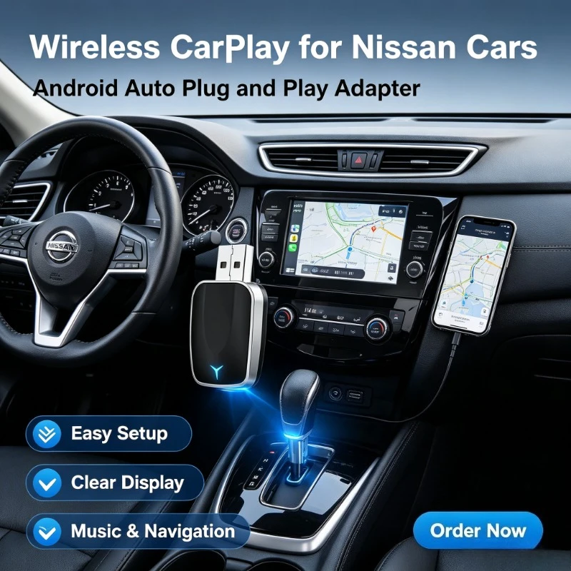 Daily Commute Car Media Upgrade, 2026 Premium 2in1 Mini Box, Plug & Play Wireless Adapter for Nissan Vehicles