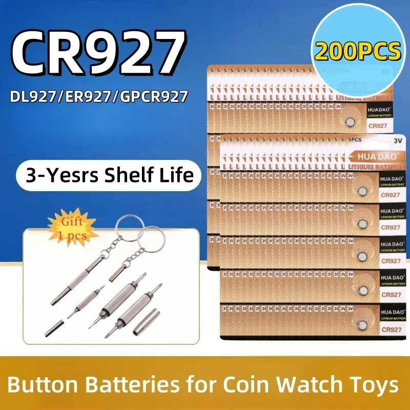 200PCS 3V Lithium Battery CR927 Button Coin Cells 927 DL927 BR927 LM927 ECR927 BR927-1W 5011L for Watch Remote Toy Calculator