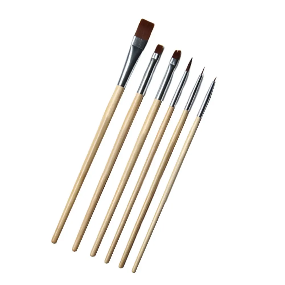 6Pcs Cosmetics Brush Set Nylon Bristles Wooden Handle Face Paint Brushes Professional Makeup Brush Kit for Halloween Nail Art