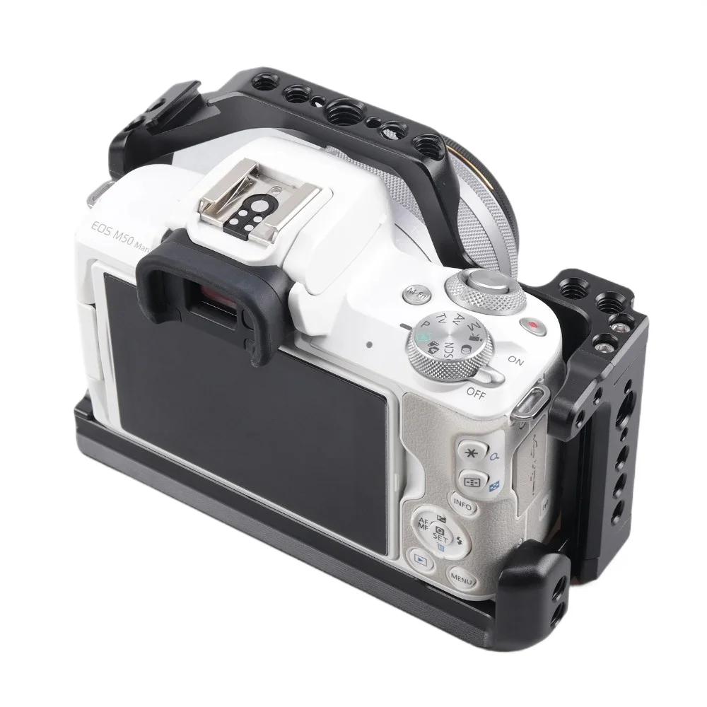Camera Cage Aluminum Alloy Video Cage for Canon M5 M50 M50II Mirrorless Camera with Cold Shoe Mount 1/4in & 3/8in Screw Holes