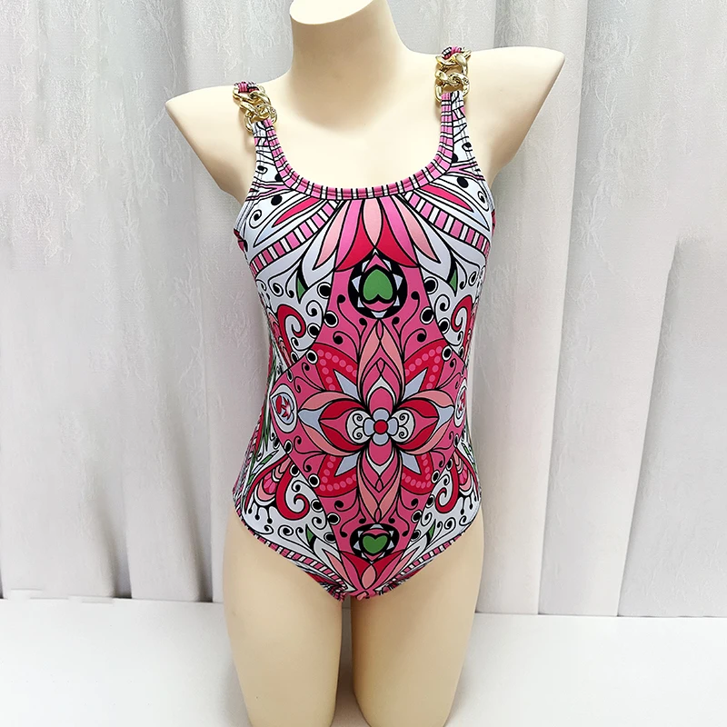 2025 ฤดูร้อน Bohemian One Piece ชุดว่ายน้ํา Retro ดอกไม้พิมพ์ Push Up Monokini ชุดว่ายน้ําเปลือยสายรัดไหล่โลหะชุดว่ายน้ํา
