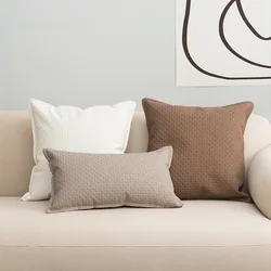 Nordic Leather Cushion Cover Solid Cream Brown Plaid Throw Pillow Cover 45x45 PU Decoration Sofa Living Room Summer Home Decor