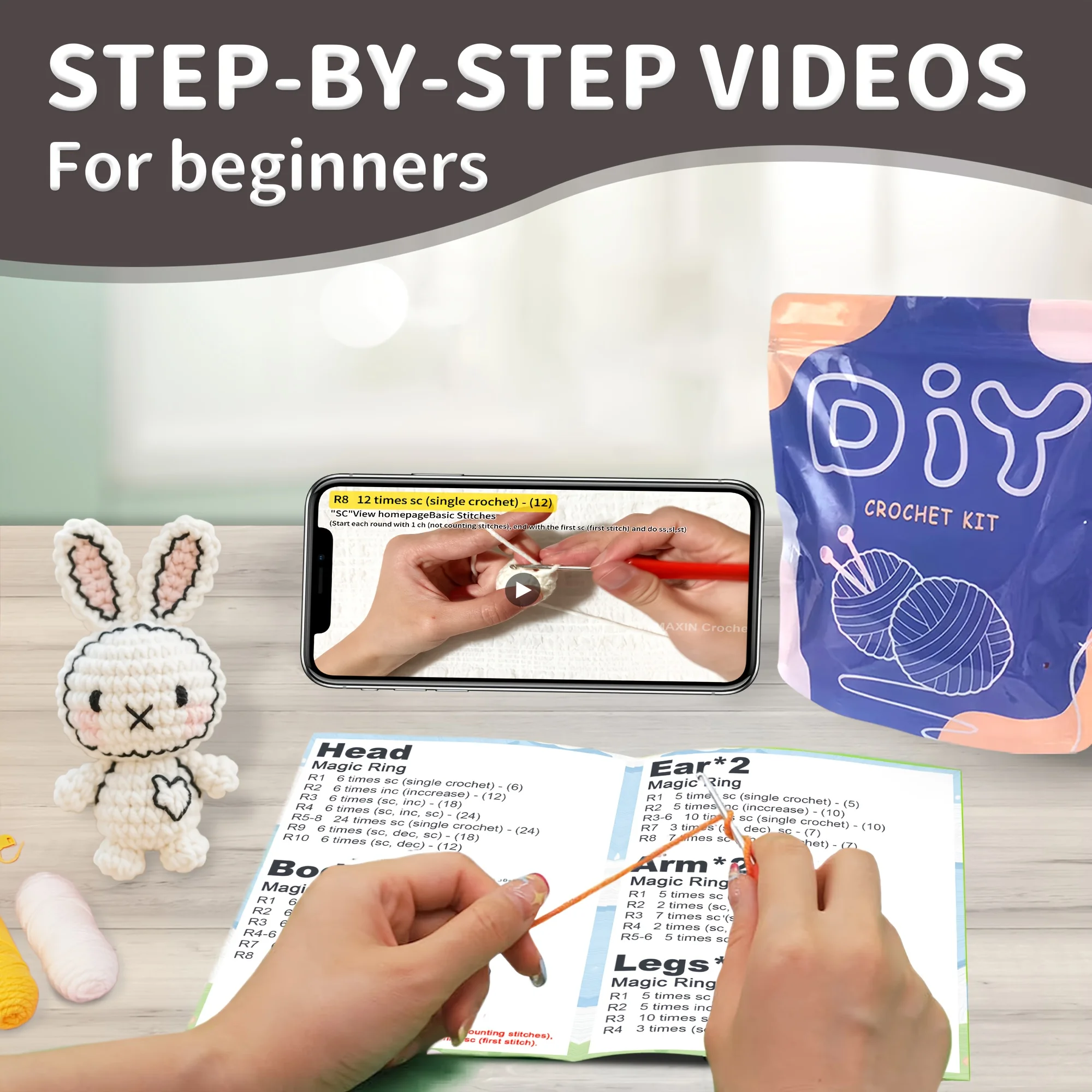 قطعة واحدة من مجموعة حيوانات الكروشيه المبهجة التي يمكنك صنعها بنفسك - تعليمات سهلة التتبع، وخيوط كافية، وخطاف #5