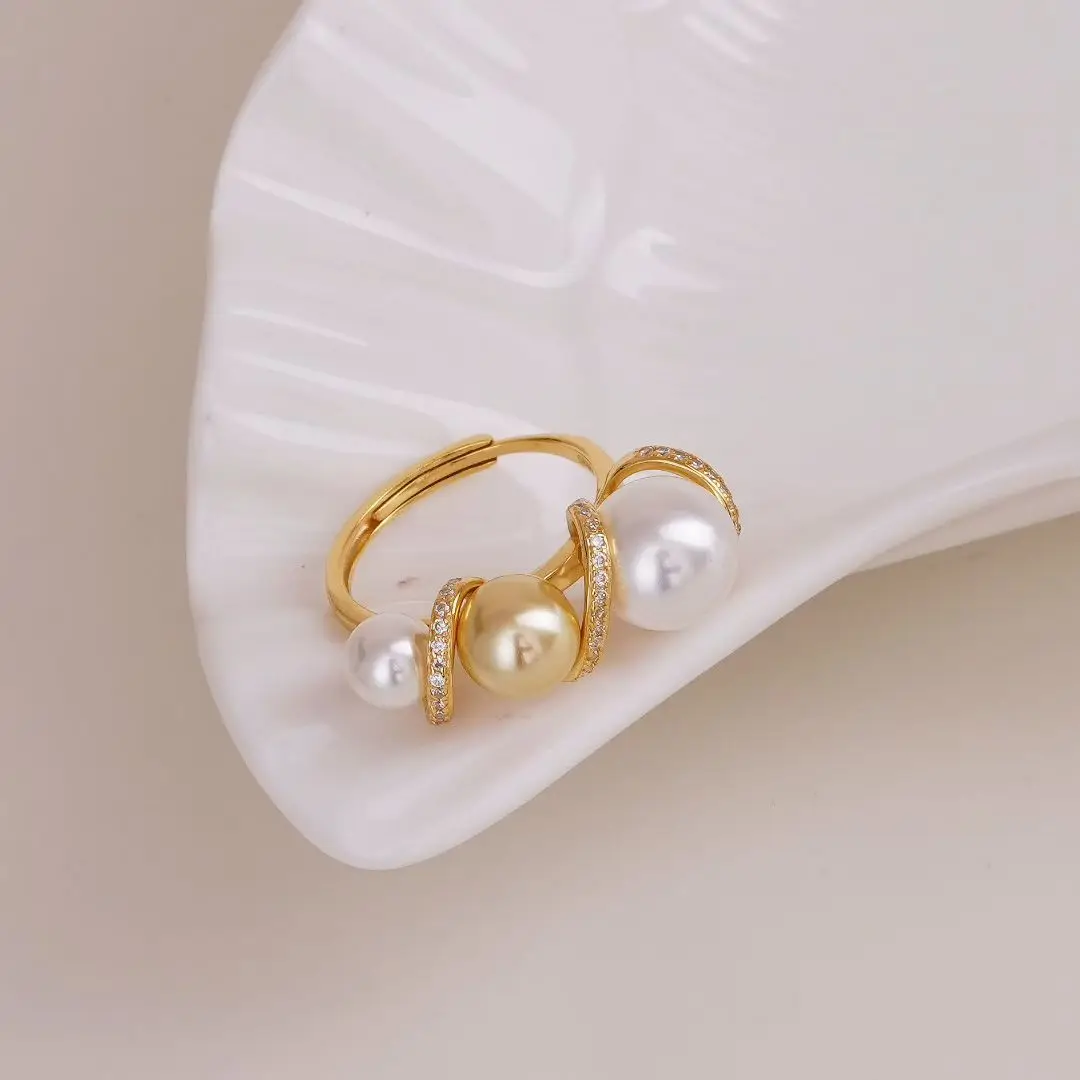 S925 Sterling Silver Adjustable Finger Ring Mountings Base Setting Findings Jewelry Components for 6-10mm Pearls 3pcs/lot