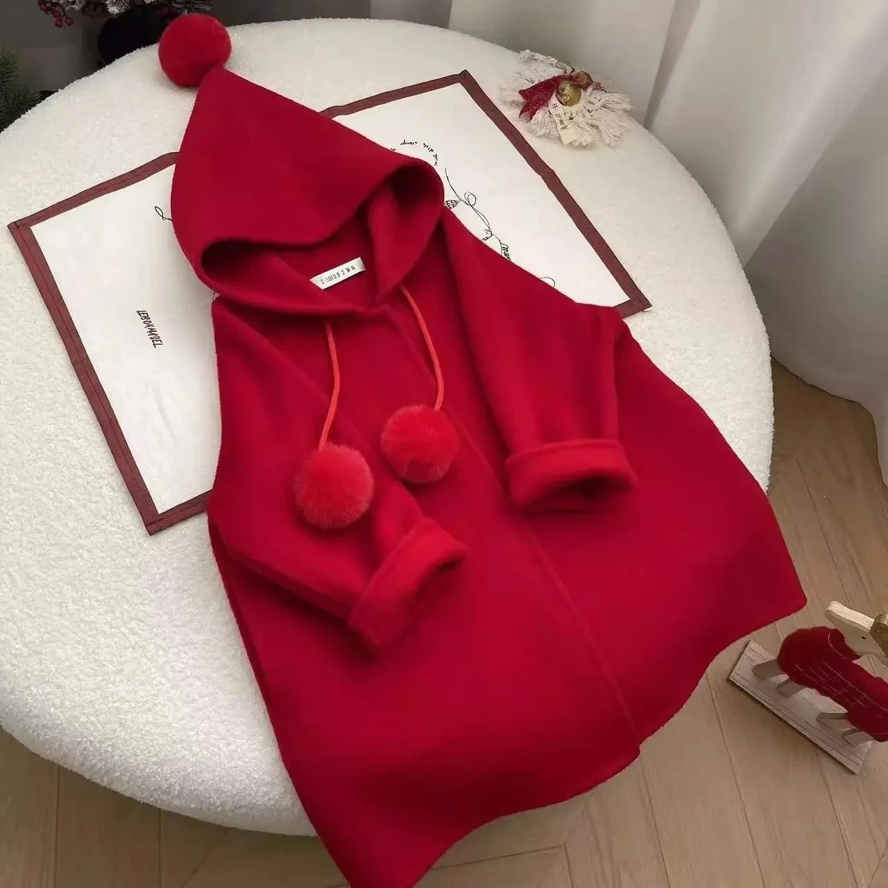 

2025 Autumn/Winter Dress Cute Girl Baby Fairy Hat Woolen Coat South Korean Girl Little Red Riding Hood Warm Woolen Coat