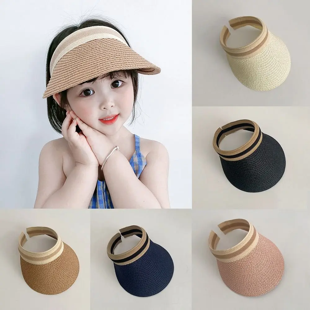 Straw Braid Children Sun Caps Outdoor Sunscreen Breathable Ponytail Hat Top Air Cap Visor Hat Summer Kids Baby