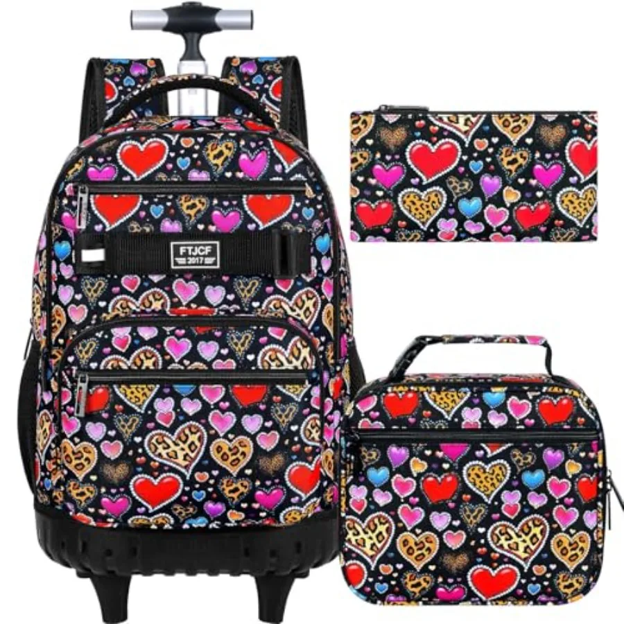 

3Pcs Rolling Backpack for Girls Women, Leopard print Travel Roller Backpacks with Wheels for Adults, Teens College Wheeled Book