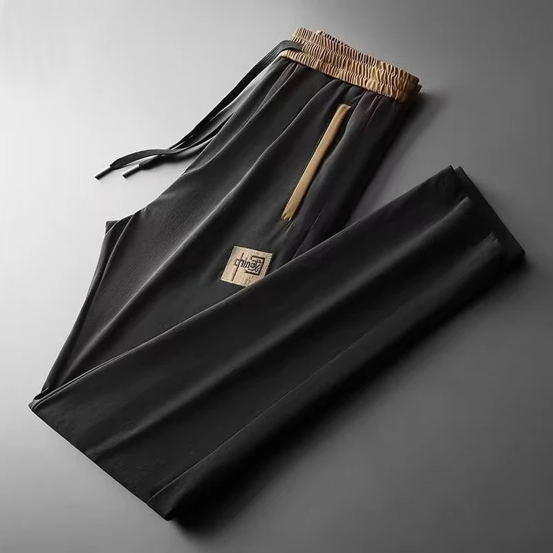 Summer lightweight Korean style trendy ice silk straight tube loose Chinese style elastic quick drying sports work pants