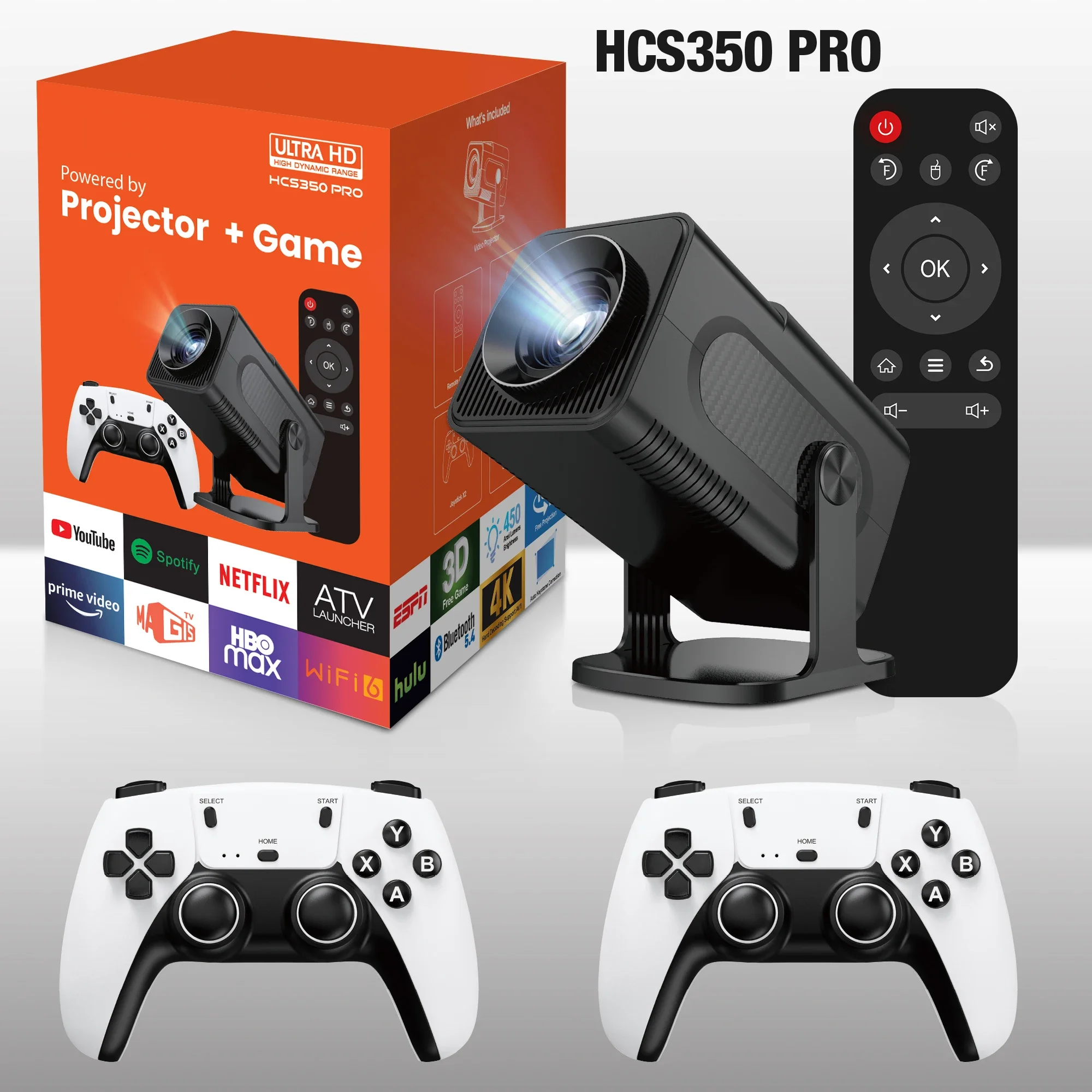 

Black/white HCS350 pro Retro video game consoles Android12.0 TV OS A53 system WIFI Portable Intelligent Projector 720p Projector