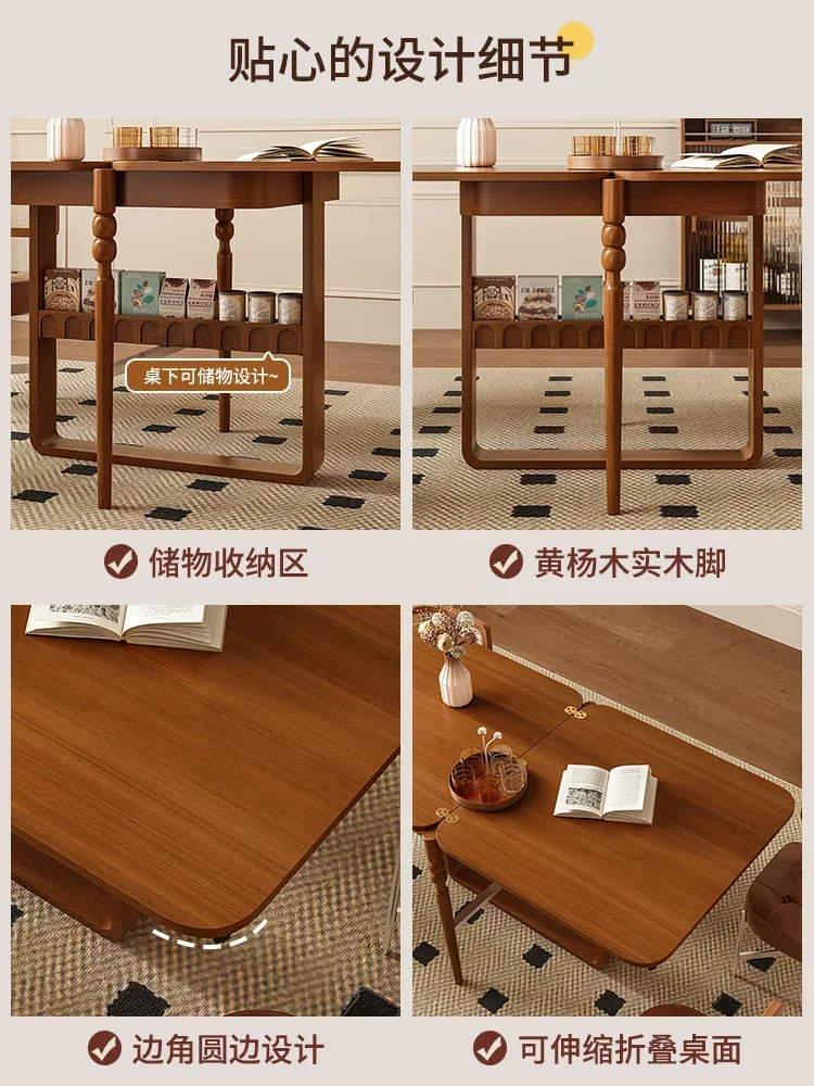 Mesa de comedor plegable, combinación de mesa de comedor y silla de almacenamiento retro francés