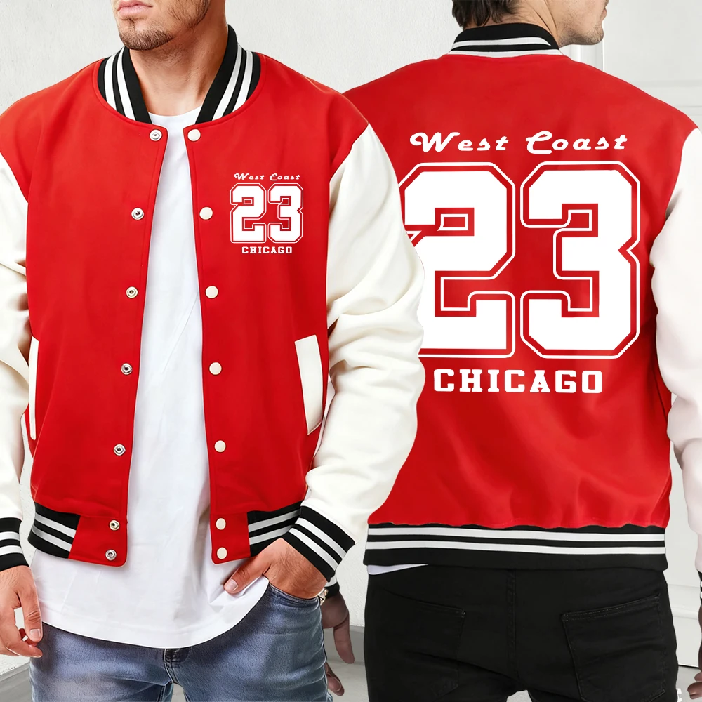 

Осенние куртки с принтом «Чикаго» на Западного побережье 23, мужская базовая модная жилетка, мягкая уличная одежда, винтажная бейсбольная форма на пуговицах