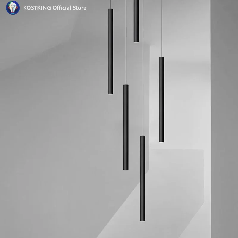 Long LED Pendant Lamp Hanging Modern Living Room Lamp Villa Staircase Pendant Lamp Spotlight Indoor Lighting Tubular Chandelier