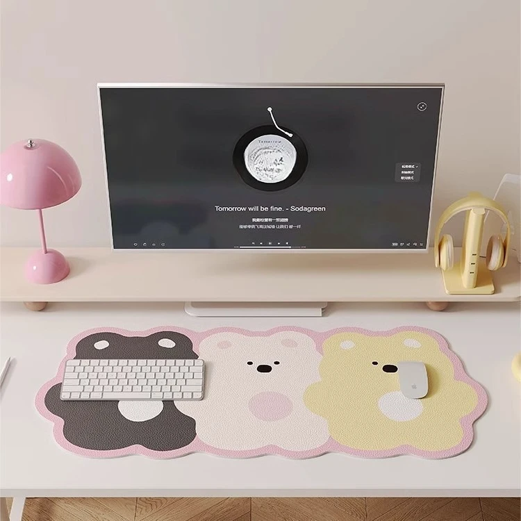 

400X900MM Pink bear oversized mouse pad girls computer station table mat absorbent leather game keyboard mat book table mat