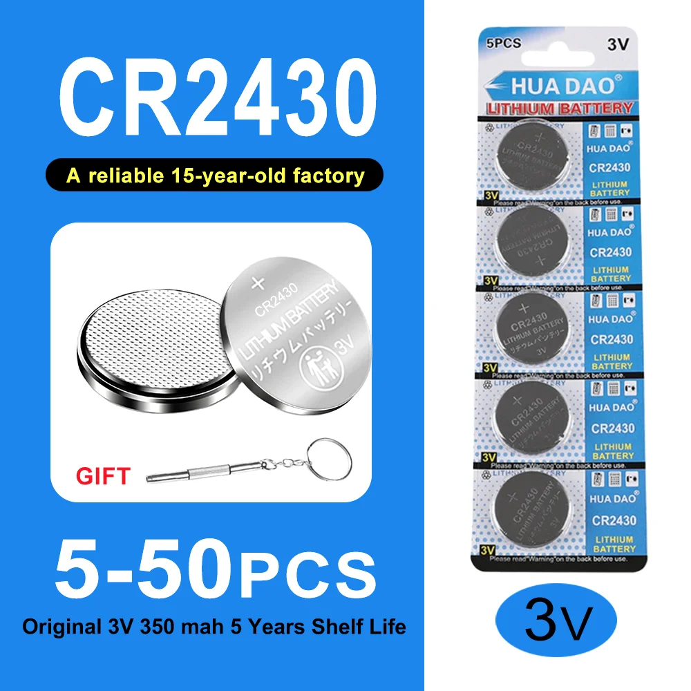 5-50PCS CR2430 Car Key Remote Control Calculator with 3V Lithium Button Battery CR 2430 DL2430 BR2430 350mAh Button Battery