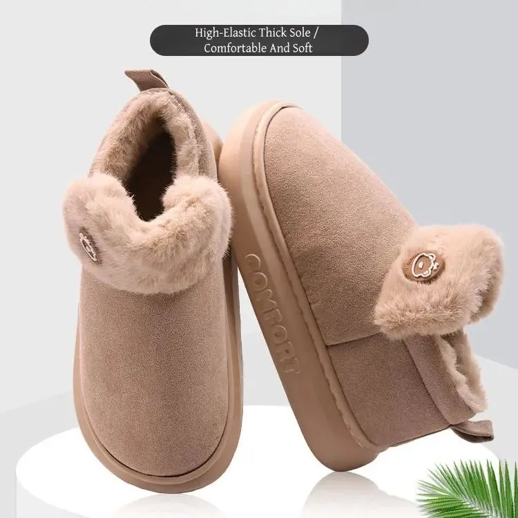 

Women Thick-Soled Cotton Slippers Winter Fleece-Lined Warm Homewear Indoor Slip-Ons Covered Heels Men Outdoor Cotton Boots