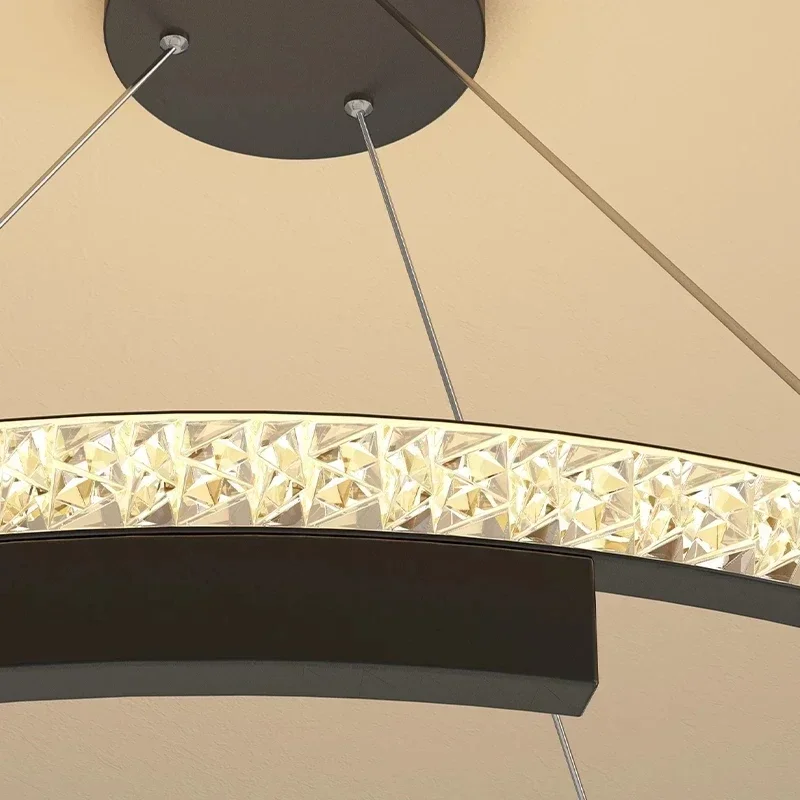 Lampade a sospensione moderne per soggiorno, sala da pranzo, cucina, anelli circolari, lampada a sospensione a soffitto nera a LED con telecomando dimmerabile