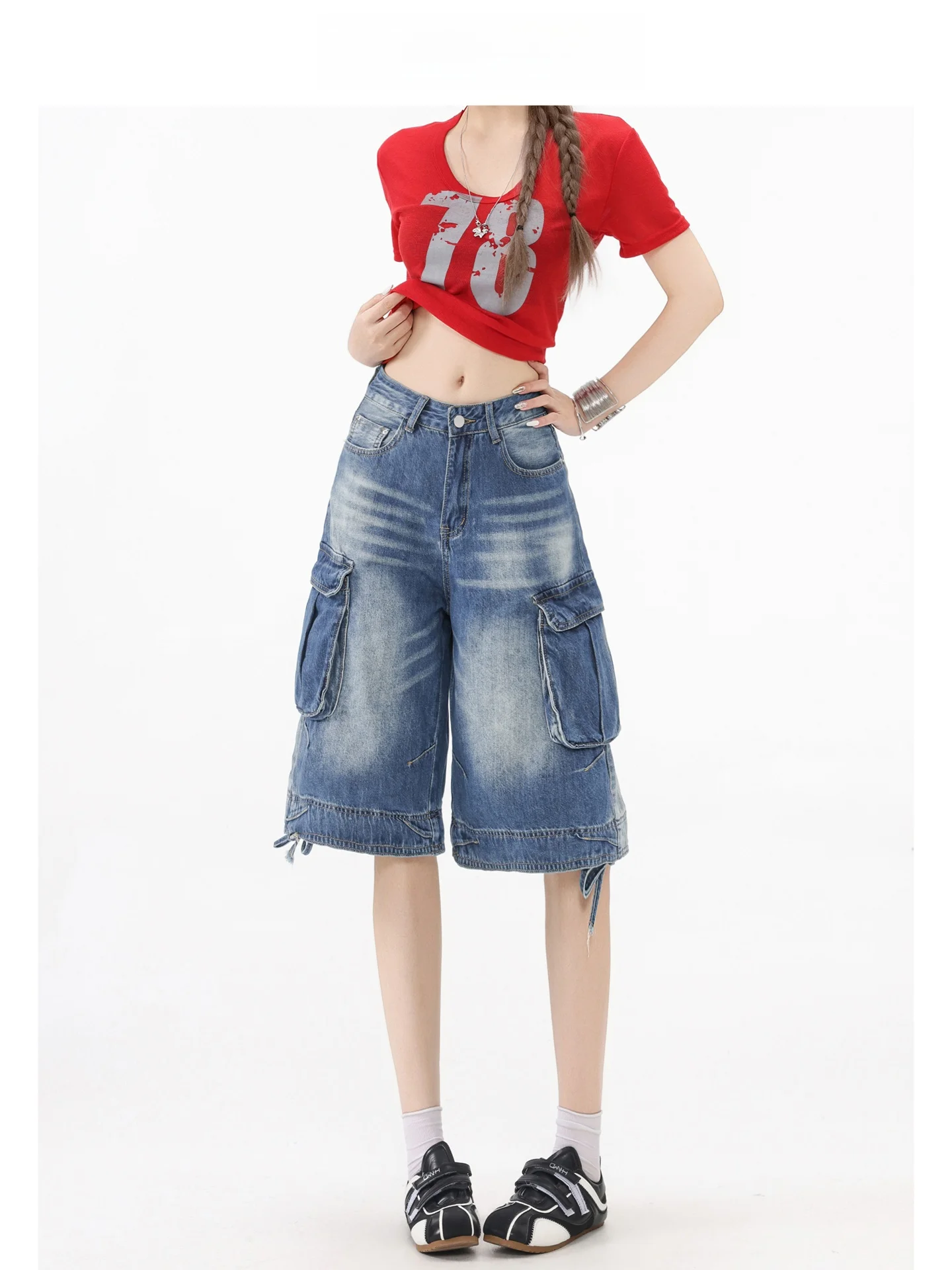 Jeans Azules de Cintura Alta y Pierna Ancha, Corte Holgado, Estilo Retro Forever 21, Ropa Casual de Trabajo, Pantalones Vaqueros de Mujer de Siete Pulgadas de Largo Medio