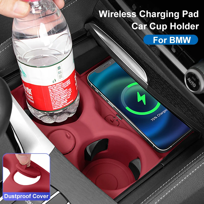 Porta-copos de silicone para carro, porta-copos, almofada de carregamento sem fio, tapete de carregador de telefone para bmw série 3 5 g30 g22 g20 g21