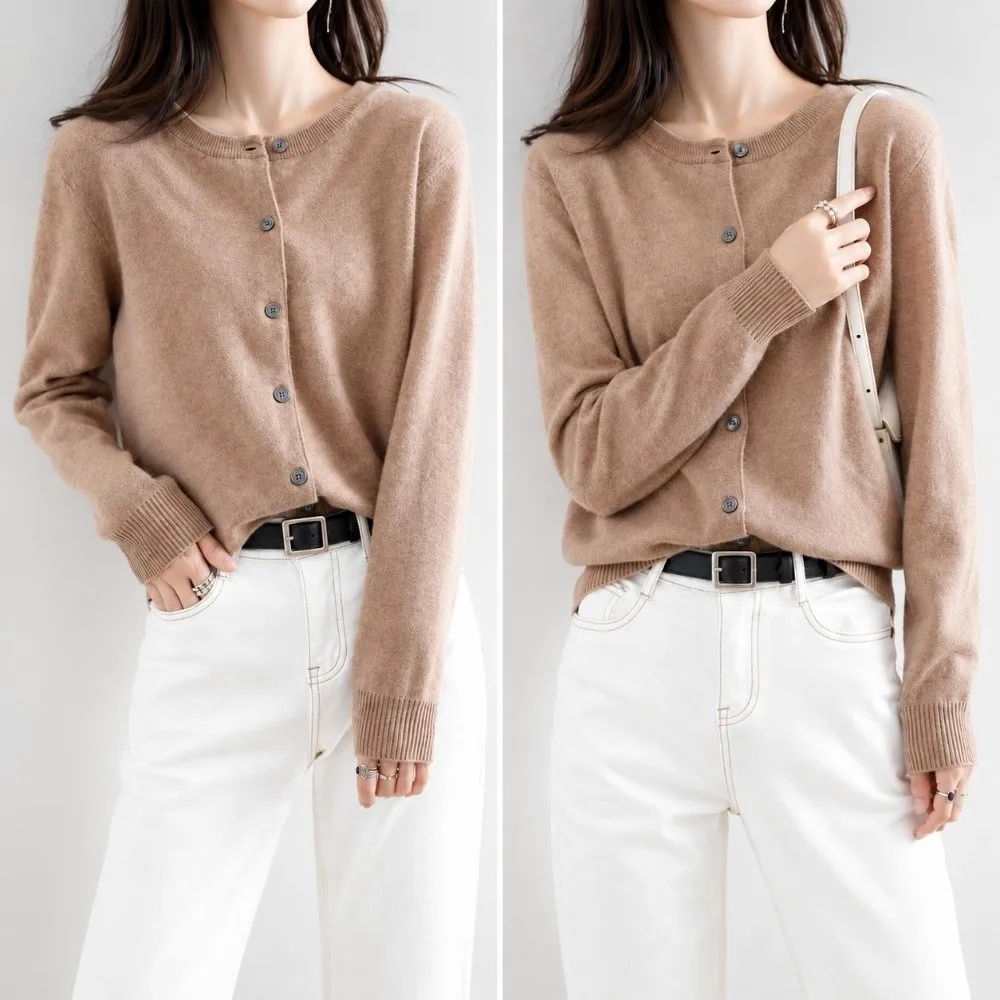 Casual Long Sleeve Knit Cardigan Single Breasted Solid Color Women Cardigan O Neck Cardigan Top