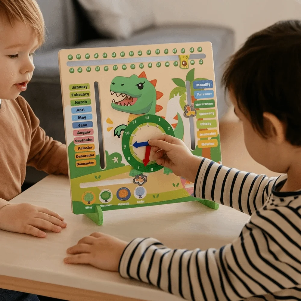 Season Weathers Daily Calendar Teaching Clock Puzzle Time Cognition 6 in 1 Teaching Clock Portable Interactive