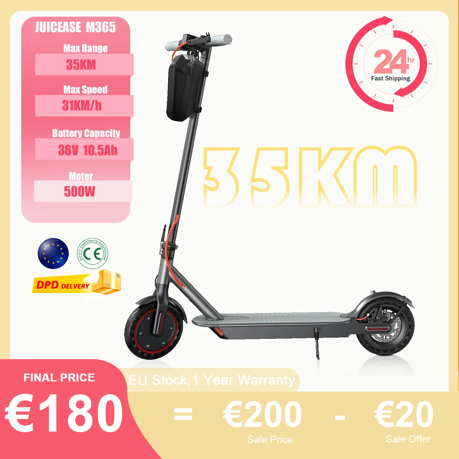 JUICEASE M365 Electric Scooter 35KM 31KM/H 350W 36V 10.5AH Large Capacity Battery 8.5Inch Tyres with Smart APP Foldable EScooter