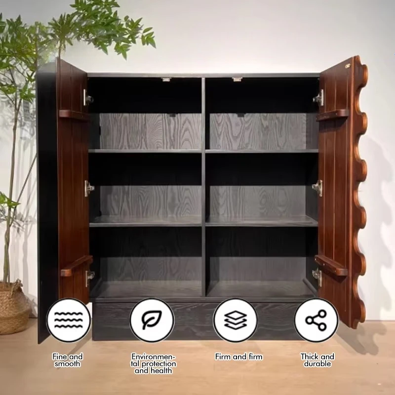 xj-Unique Design Solid Wood Storage Cabinet Vintage Style High-Capacity Storage Sideboard Home Sofa Corner Cabinet~