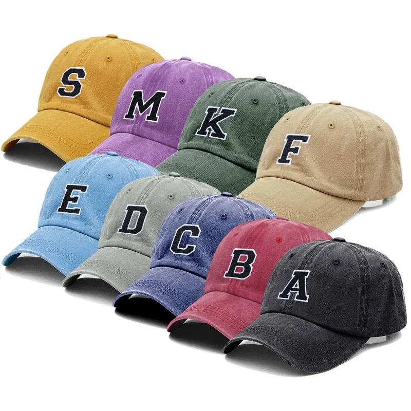 

Initial Letter A-Z Embroidery Baseball Cap Women Men Washed Cotton Casual Sports Dad Hat Team Sport Visors Snapback Caps