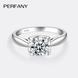 PERFANY 0.5-2CT Moissanite Ring for Women S925 Pure Silver Classic Cow Head Design Fashionable Wedding High-end Jewelry
